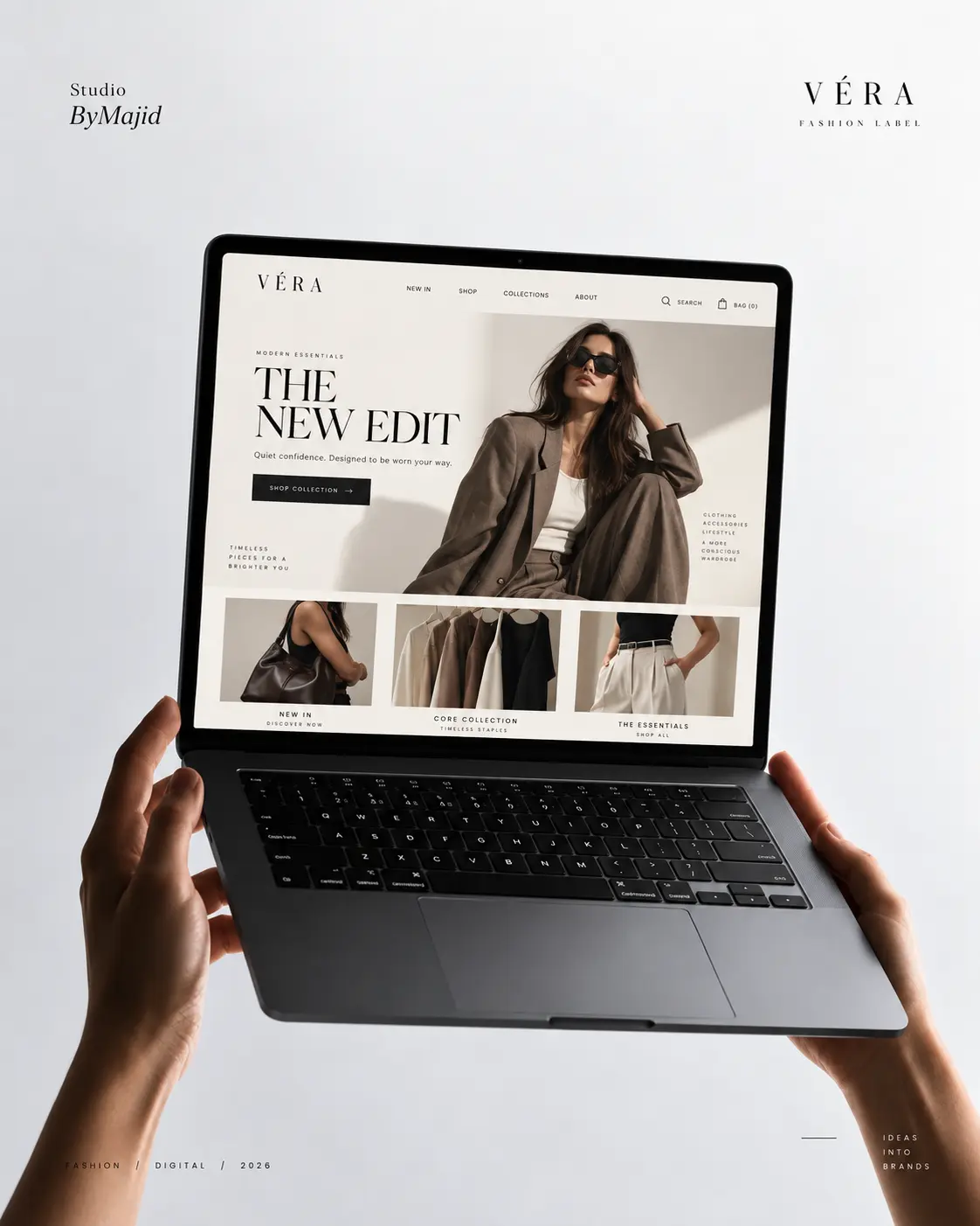 Luxury fashion website design shown on a laptop