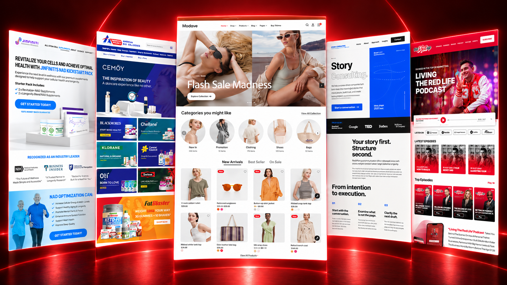 GOAT website showcase featuring multiple website designs